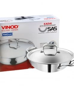 Vinod Cookware Vinod Platinum Triply Stainless Steel Kadai With Lid Cookware