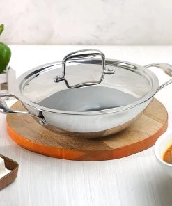 Vinod Cookware Vinod Platinum Triply Stainless Steel Kadai With Lid Cookware
