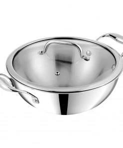 Vinod Cookware Cookware Vinod Platinum Triply Stainless Steel Extra Deep Kadai With Lid