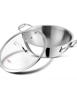 Vinod Cookware Cookware Vinod Platinum Triply Stainless Steel Extra Deep Kadai With Lid