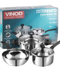 Vinod Cookware Vinod Stainless Steel Trento Cookware Set - 3 Pc (Induction Friendly)