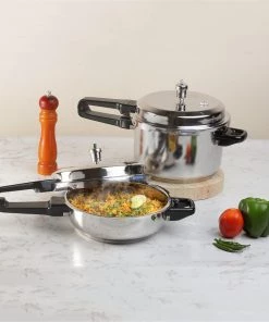 Vinod Cookware Pressure Cookers Vinod Combo Set - Regular Outer Lid Pressure Cooker With Deep Pan Pressure Cooker & Common Lid