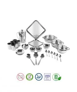 Vinod Cookware Kraft Stainlesss Steel Qubic Dinner - Lunch Set 55 Pc