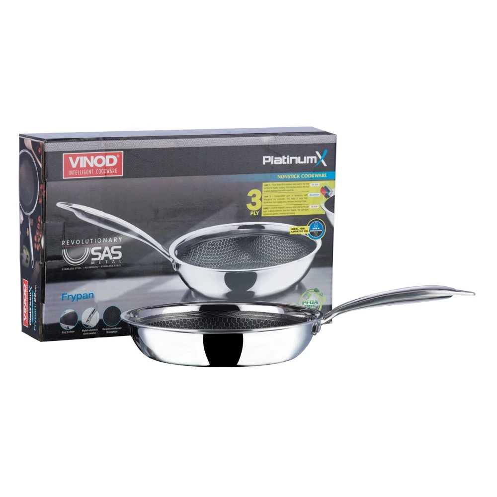 Vinod Cookware Vinod Platinum Triply Stainless Steel X Fry Pan (Induction Friendly) Cookware 10 Vinod Cookware Vinod Platinum Triply Stainless Steel X Fry Pan (Induction Friendly) Cookware
