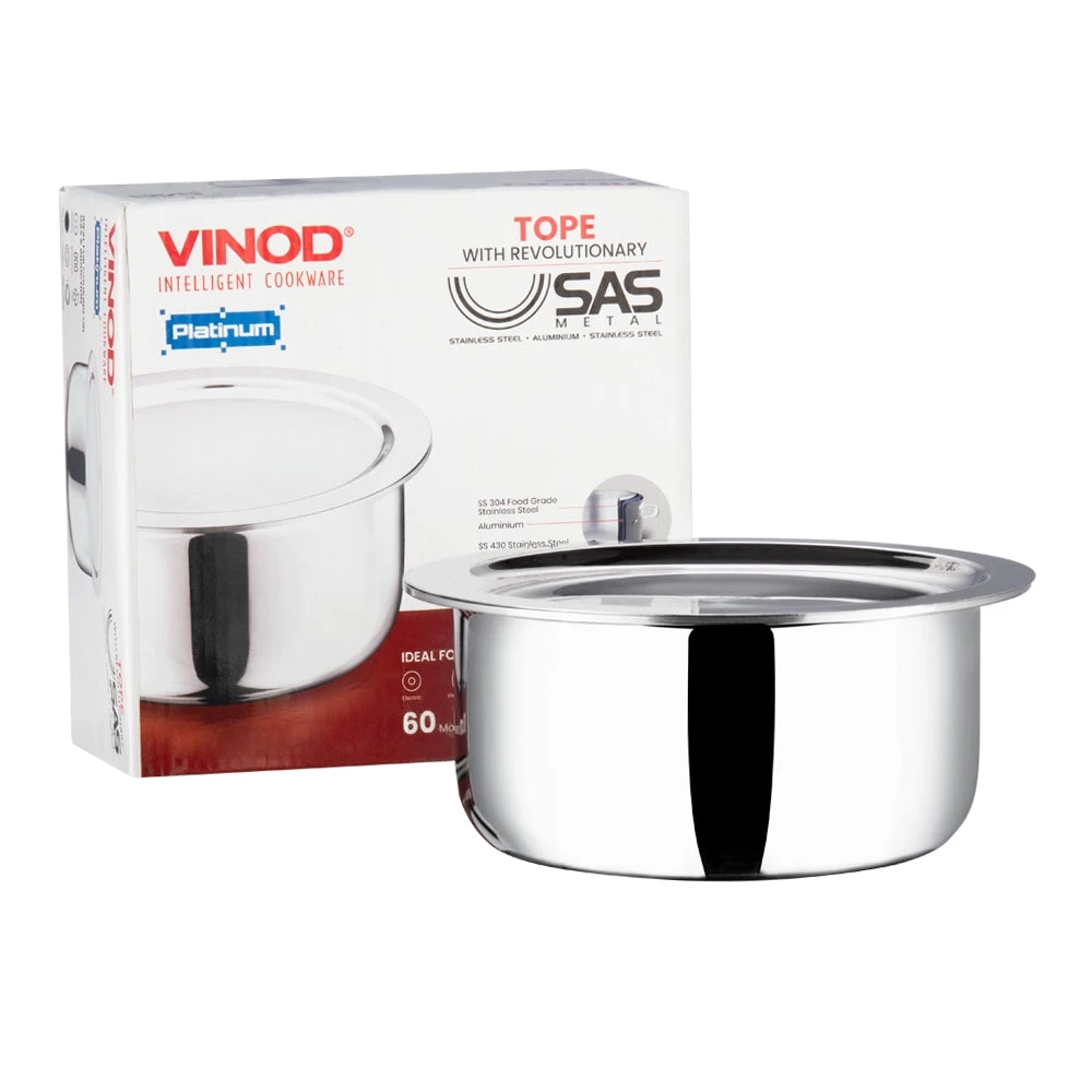 Vinod Cookware Vinod Platinum Triply Stainless Steel Tope With Lid (Induction Friendly) Cookware 6 Vinod Cookware Vinod Platinum Triply Stainless Steel Tope With Lid (Induction Friendly) Cookware
