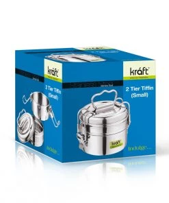 Vinod Cookware Kraft Lunch Box-Food Container Two Tier Compartment With Handle - Stainless Steel Kraft Serveware