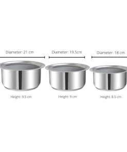 Vinod Cookware Vinod Stainless Steel, Sandwich Bottom, 3 Pc Tope Set With Lids (Induction Friendly) 11 Vinod Cookware Vinod Stainless Steel, Sandwich Bottom, 3 Pc Tope Set With Lids (Induction Friendly)