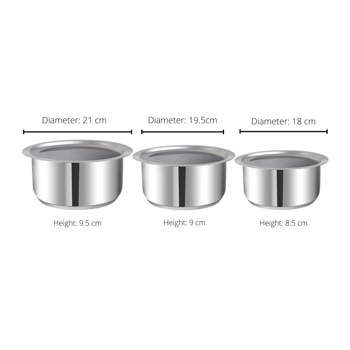 Vinod Cookware Vinod Stainless Steel, Sandwich Bottom, 3 Pc Tope Set With Lids (Induction Friendly) 6 Vinod Cookware Vinod Stainless Steel, Sandwich Bottom, 3 Pc Tope Set With Lids (Induction Friendly)