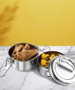 Vinod Cookware Kraft Lunch Box-Food Container Two Tier Compartment With Handle - Stainless Steel Kraft Serveware